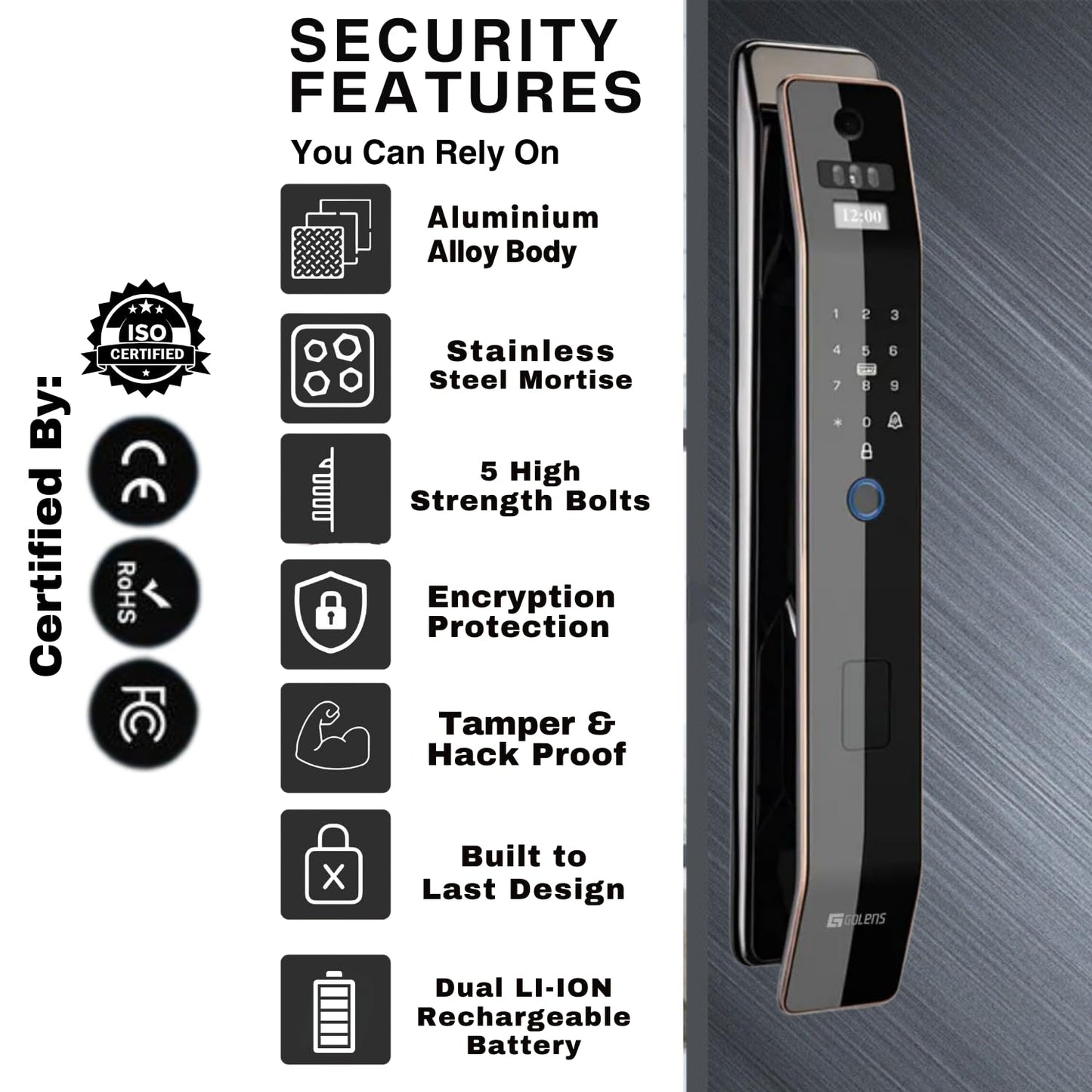 Golens X110Pro Smart Digital Door Lock 3D Facial Recognition Black