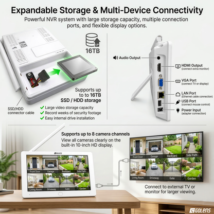WC05S 5MP Wi-Fi NVR CCTV Kit 4 PTZ Cameras 10.1" Display