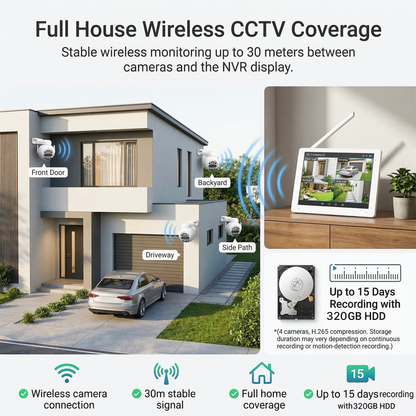 WC05S 5MP Wi-Fi NVR CCTV Kit 4 PTZ Cameras 10.1" Display