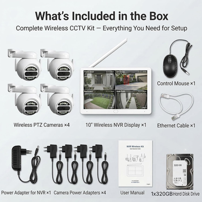 WC05S 5MP Wi-Fi NVR CCTV Kit 4 PTZ Cameras 10.1" Display