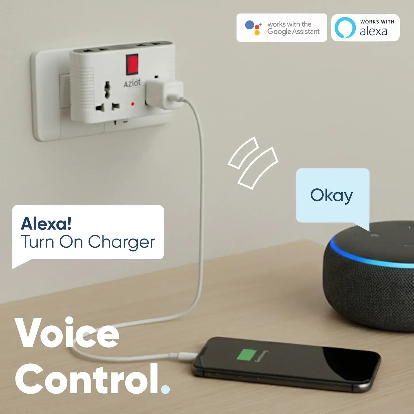 AZIOT Smart 4-Way Multi Plug Adaptor (WiFi + BLE)