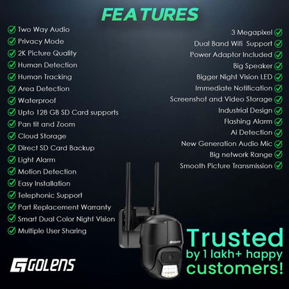 Golens WC12K Wi-Fi 3MP CCTV Camera PTZ 2K Home Outdoor Security