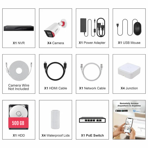 4K 8MP PoE Bullet Camera System 8-Channel Recorder 1TB HDD 4-Pack