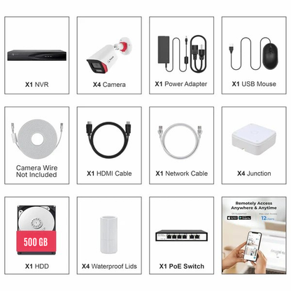 4K 8MP PoE Bullet Camera System 8-Channel Recorder 1TB HDD 4-Pack