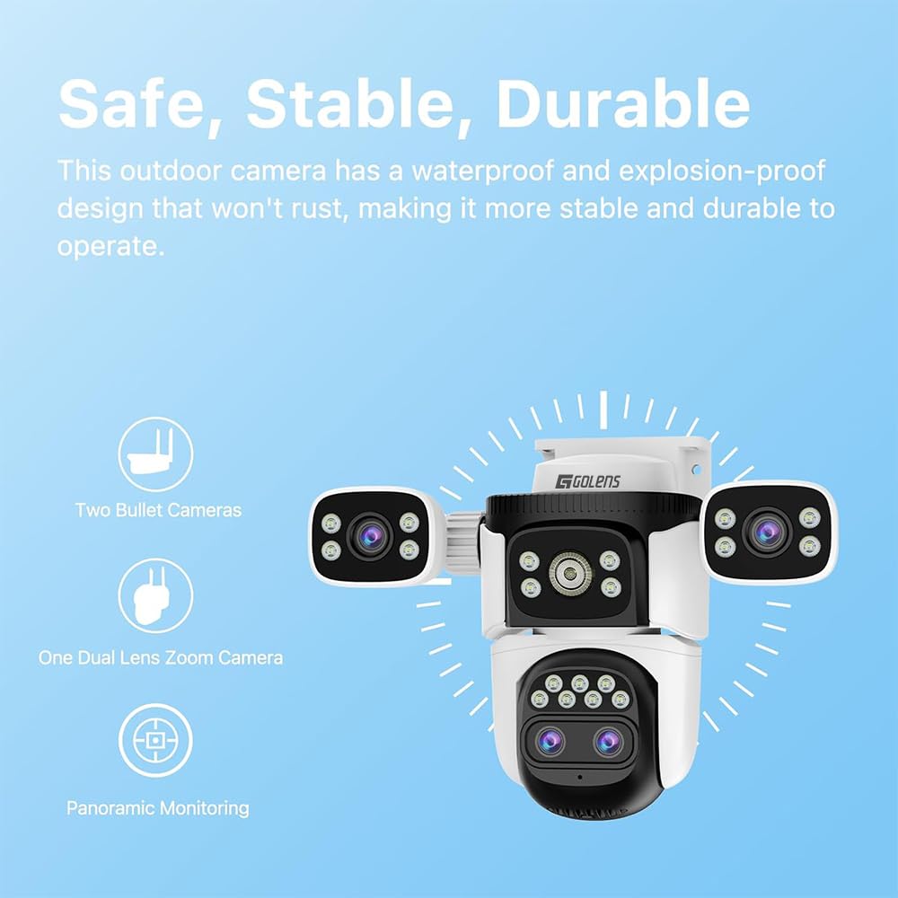 Golens WC22K 4-Lens 360° Panoramic Security Camera 10X Hybrid Zoom
