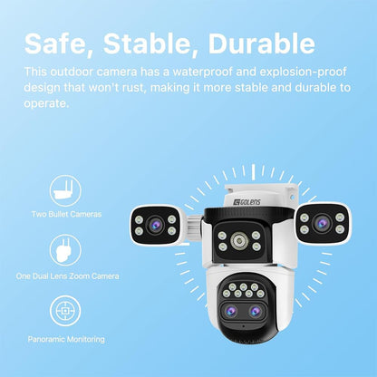 Golens WC22K 4-Lens 360° Panoramic Security Camera 10X Hybrid Zoom