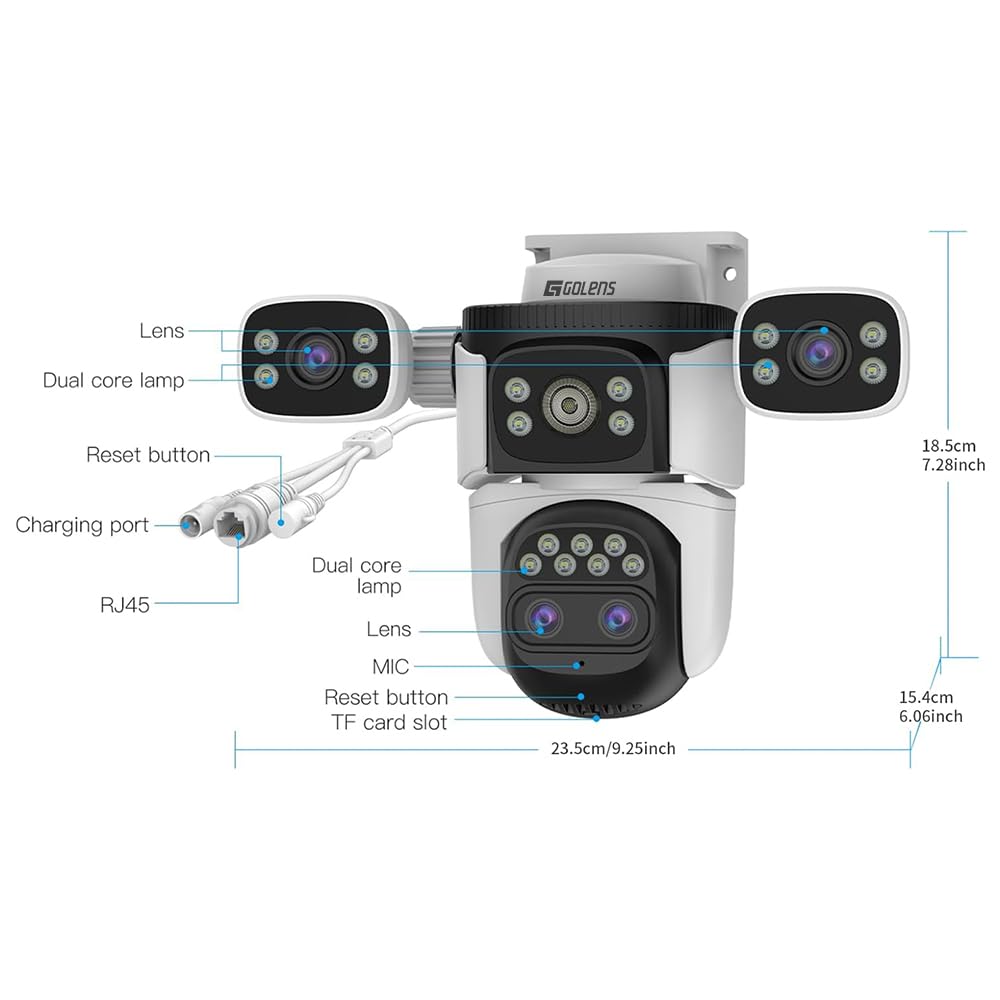 Golens WC22K 4-Lens 360° Panoramic Security Camera 10X Hybrid Zoom
