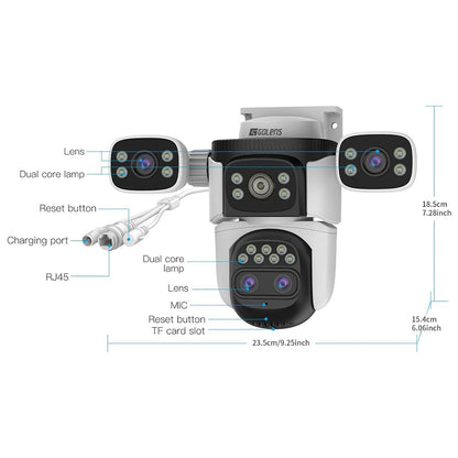 Golens WC22K 4-Lens 360° Panoramic Security Camera 10X Hybrid Zoom