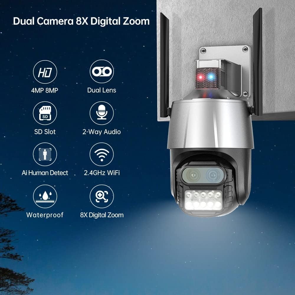 Golens V57 8MP Dual Lens WiFi CCTV Camera Dome PTZ Night Vision