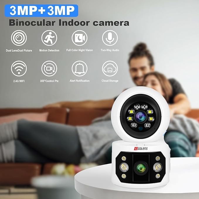 Golens WC07K 3MP+3MP Dual Lens WiFi CCTV Camera Dome PTZ Night Vision