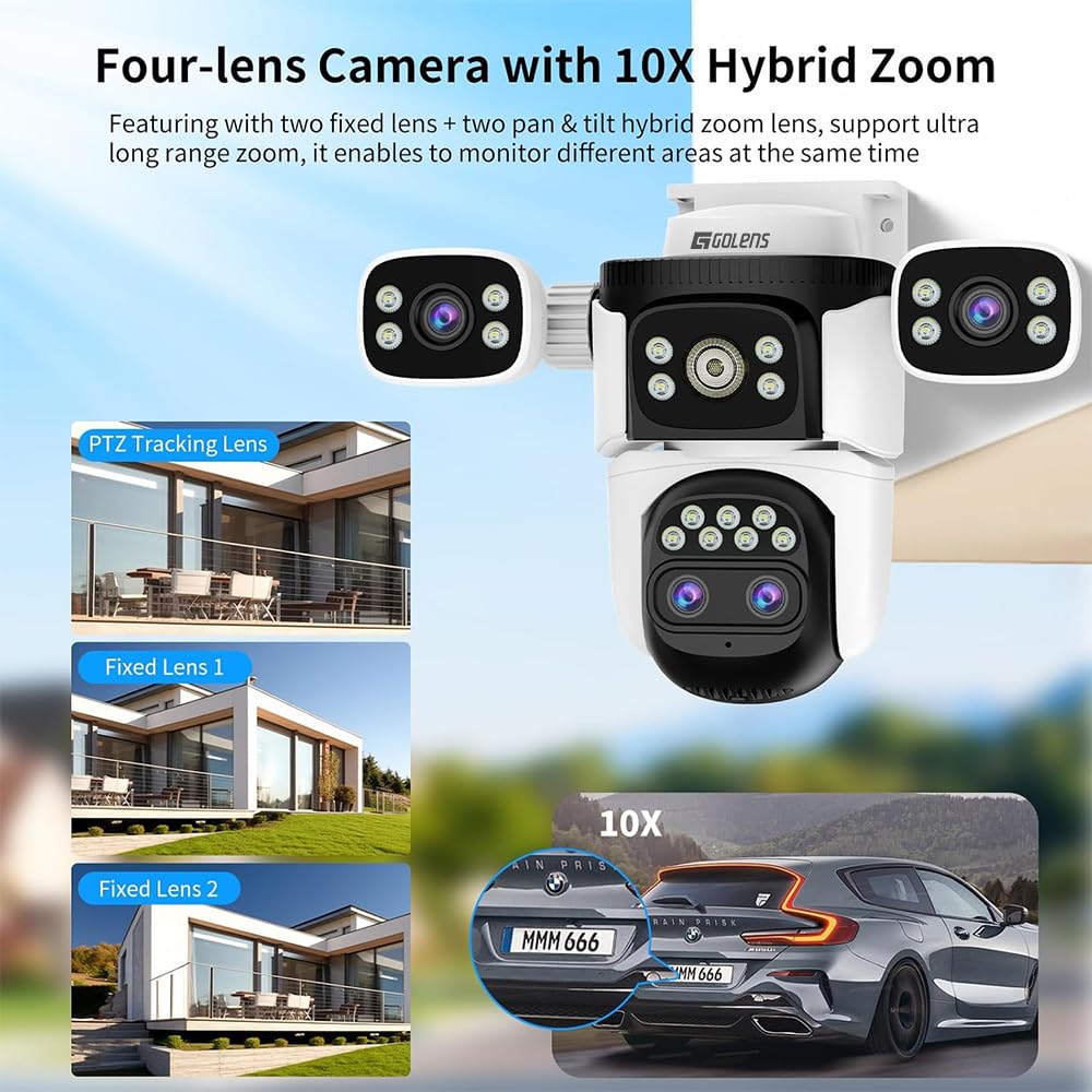 Golens WC22K 4-Lens 360° Panoramic Security Camera 10X Hybrid Zoom