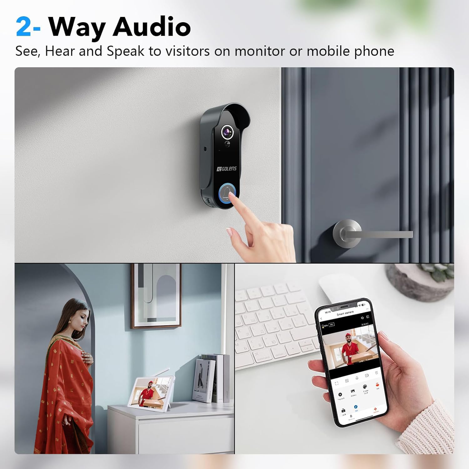 DB1 Wireless Video Intercom System 8" Touch Screen Monitor 1080P Doorbell Camera