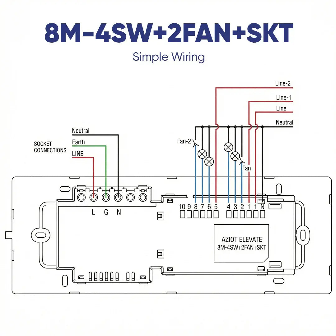 AZIOT Premium Smart Switch Panel 8M 4SW+2Fan+Socket