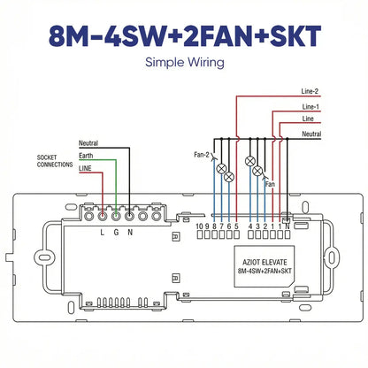 AZIOT Premium Smart Switch Panel 8M 4SW+2Fan+Socket