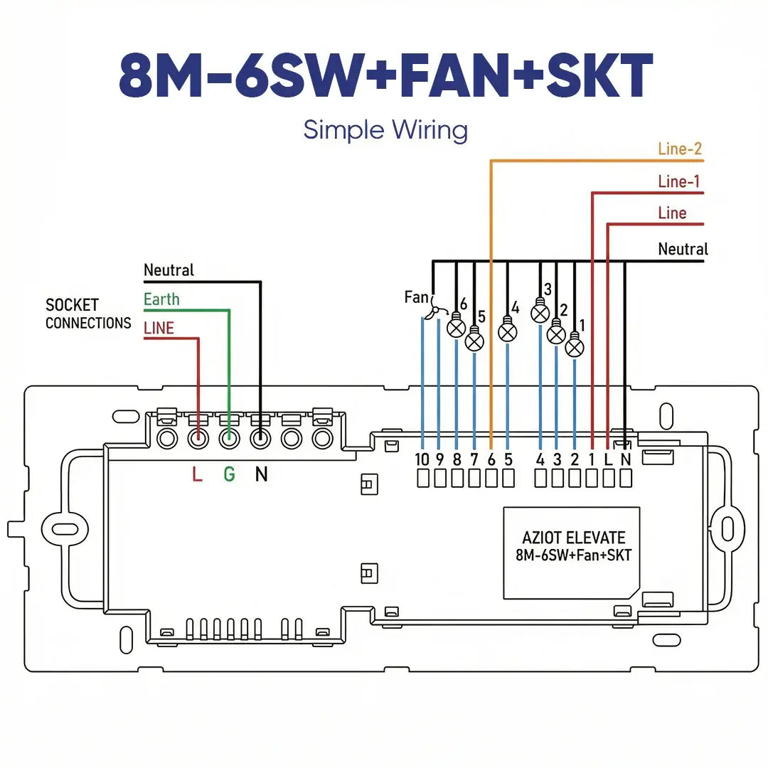 AZIOT Premium Smart Switch Panel 8M - 6SW+Fan+Socket