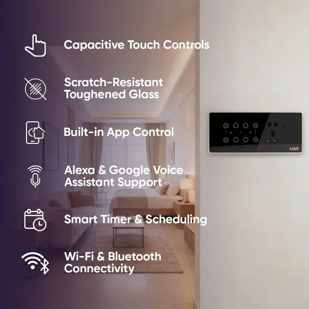 AZIOT Premium Smart Switch Panel 8M 4SW+2Fan+Socket