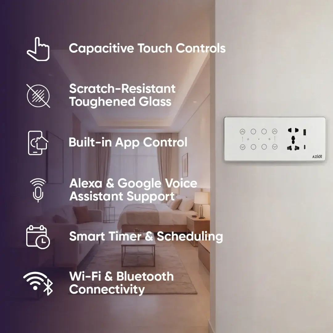 AZIOT Premium Smart Switch Panel 8M 4SW+2Fan+Socket