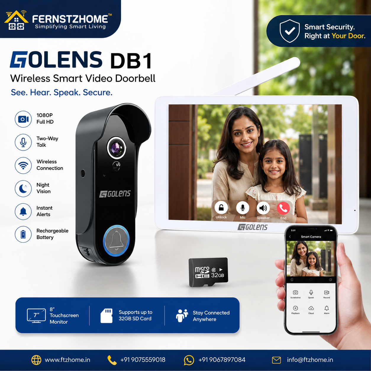 GOLENS DB1 Wireless Smart Video Doorbell