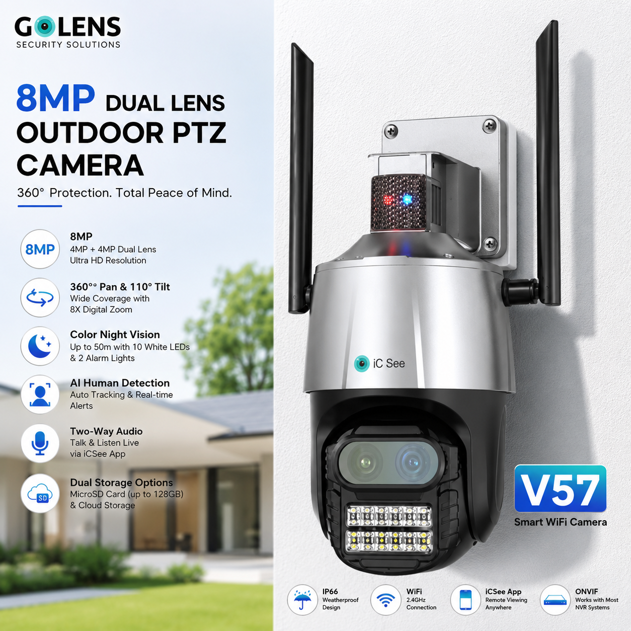 GOLENS V57 8MP Dual Lens Wi-Fi Outdoor PTZ Camera