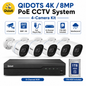 QIDOTS 8-Channel 4K CCTV Security Kit | 8MP Cameras x4, AI Detection &amp; 1TB Storage