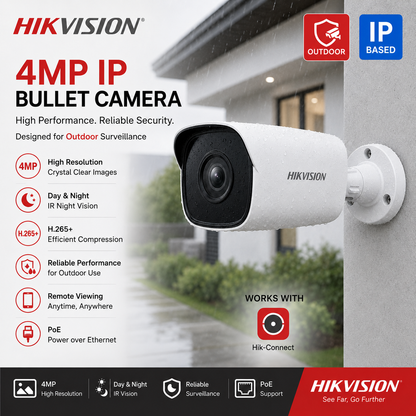 HIKVISION 4MP IP Bullet Camera (PoE, 4mm, 30m IR, Built-in Mic)