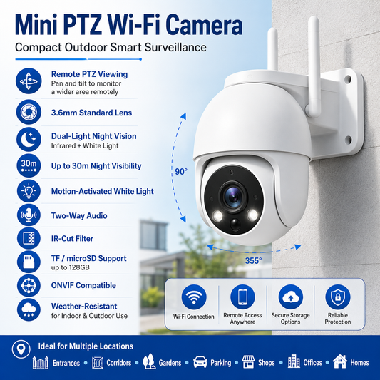 PST-C18B Smart Waterproof Mini PTZ Wi-Fi Camera – 3MP, 4MP, 5MP & 8MP