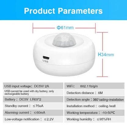 OKOS Smart Wi-Fi PIR Motion Sensor (AAA Battery + USB)