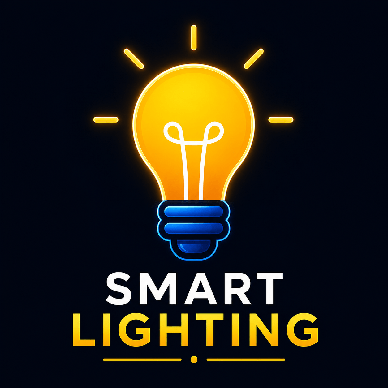 Smart Lighting glowing bulb icon on dark background – WiFi light control for smart homes – FERNSTZHOME