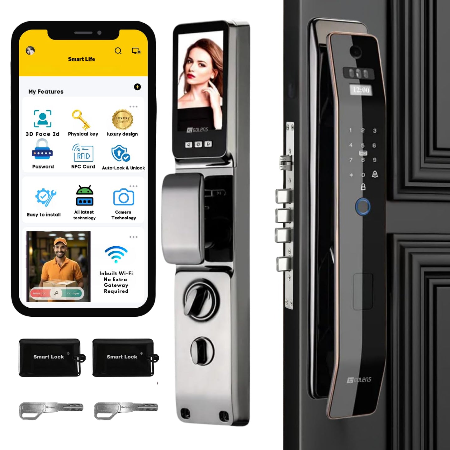Golens X110Pro Smart Digital Door Lock 3D Facial Recognition Black