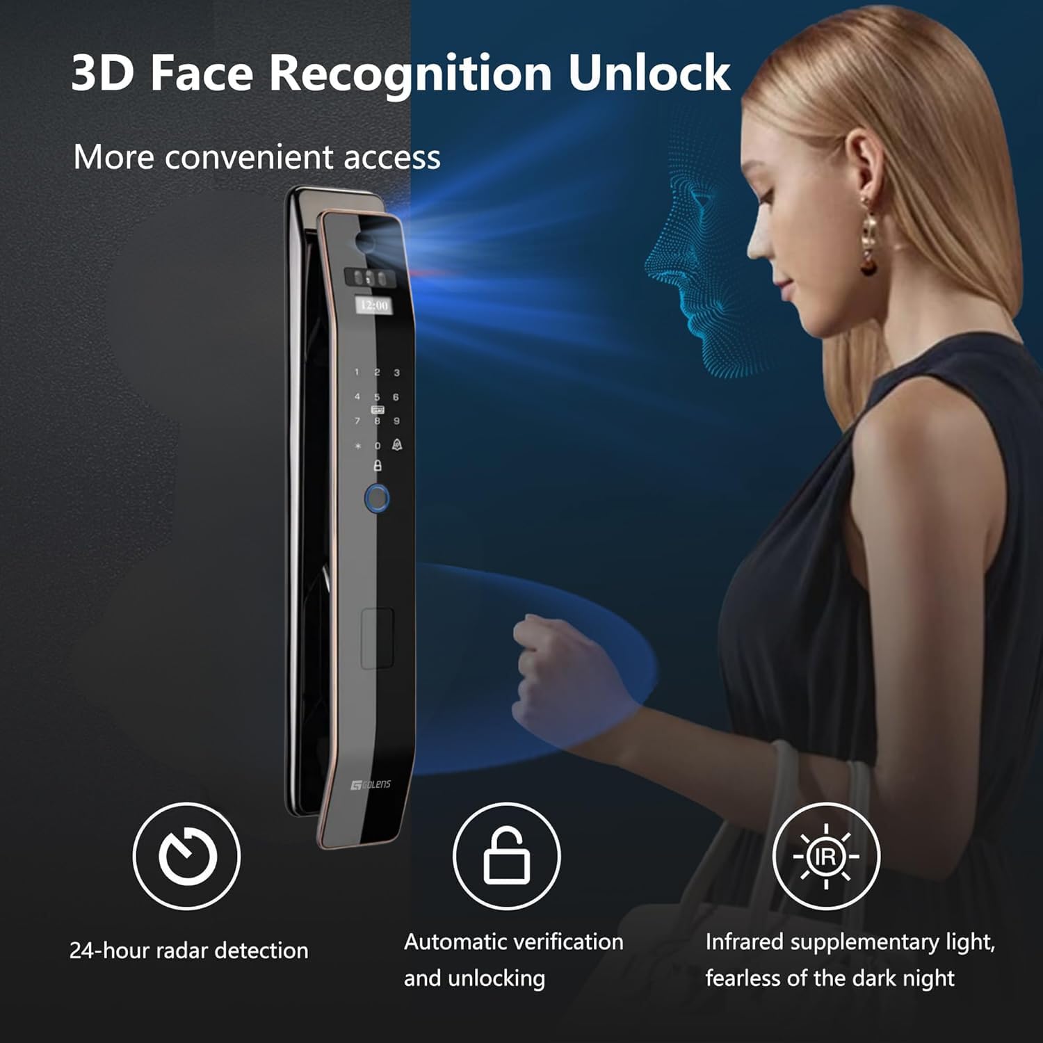 Golens X110Pro Smart Digital Door Lock 3D Facial Recognition Black