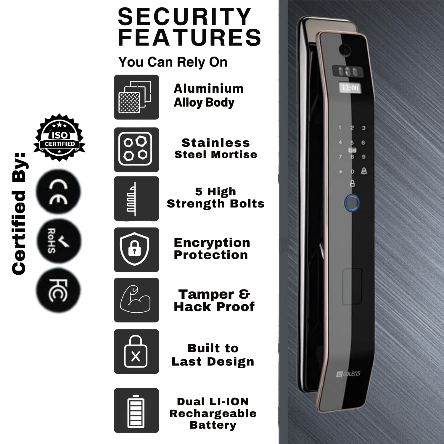 Golens X110Pro Smart Digital Door Lock 3D Facial Recognition Black