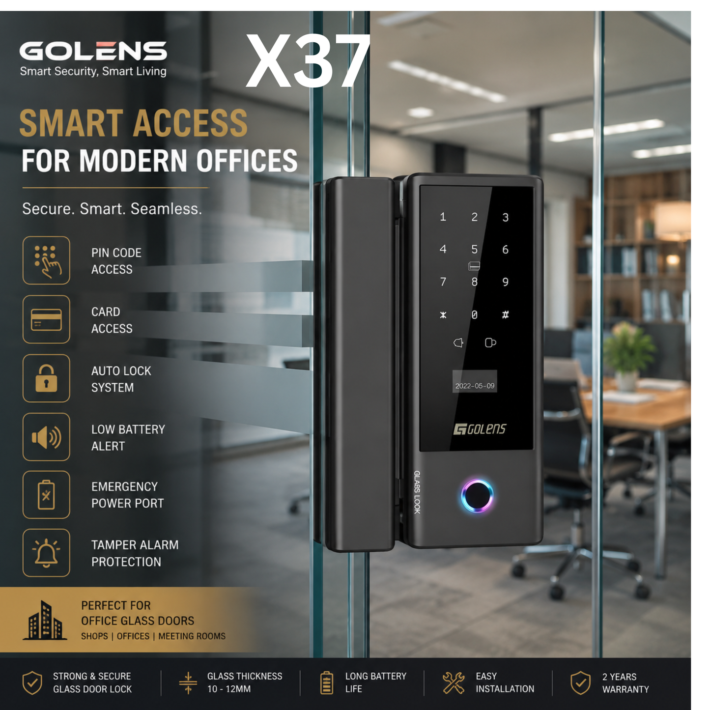 GOLENS X37 Smart BT Glass Door Lock